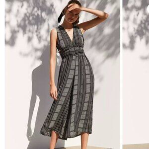 Ecote Plunging Striped Culotte Jumpsuit - Size: Medium